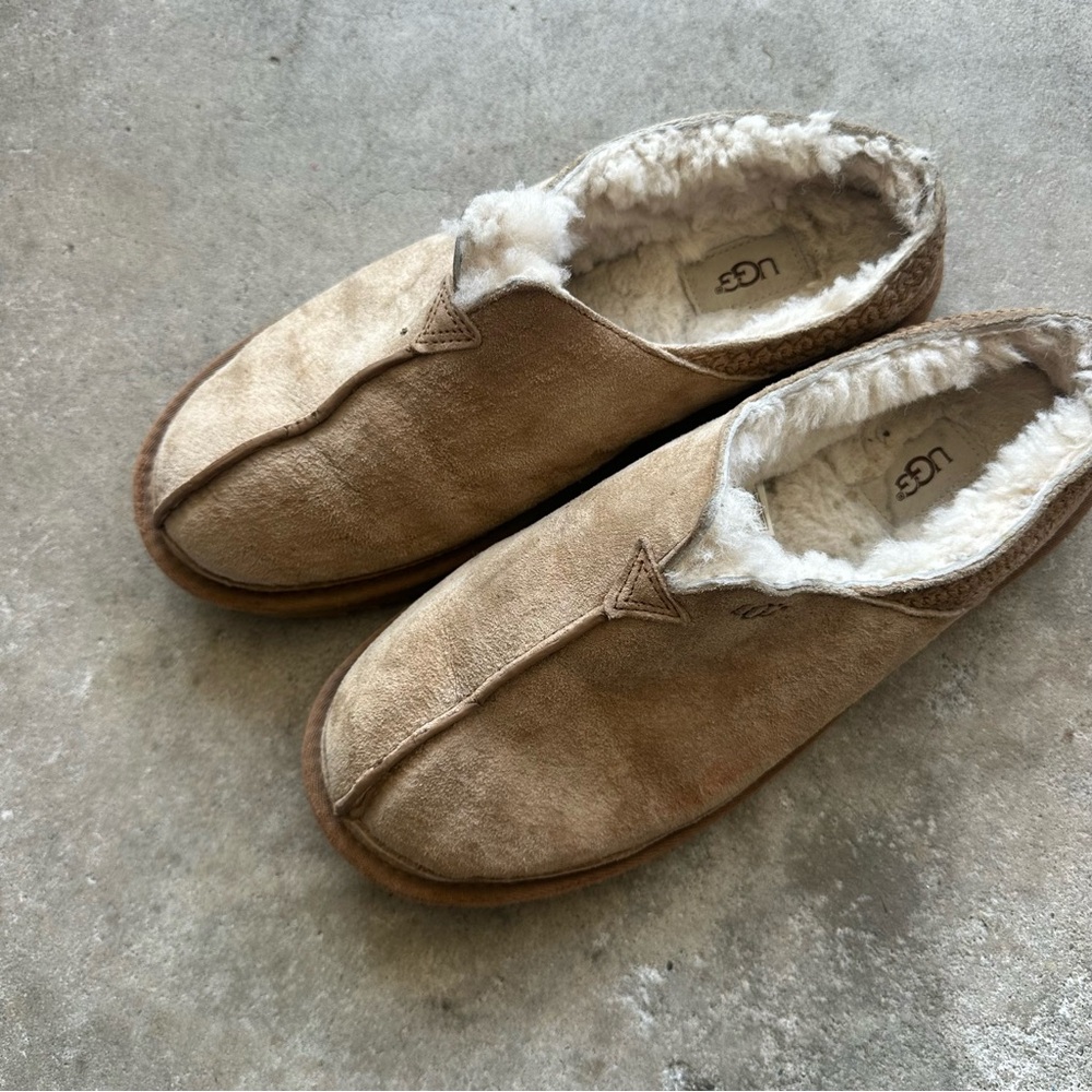 UGG Neuman slip on leather slippers chestnut men’s 11 - Picture 2 of 8